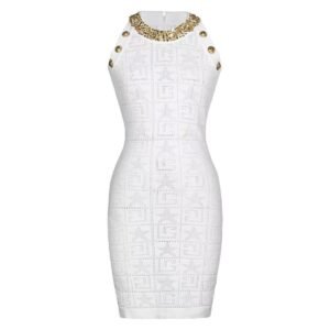 Beaded Sleeveless Zip-Back Knit Dress
