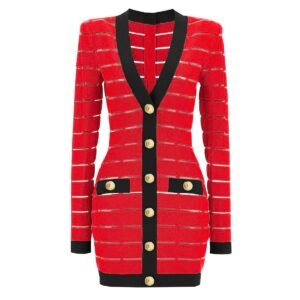 Premium Knit V-Neck Long-Sleeve Dress